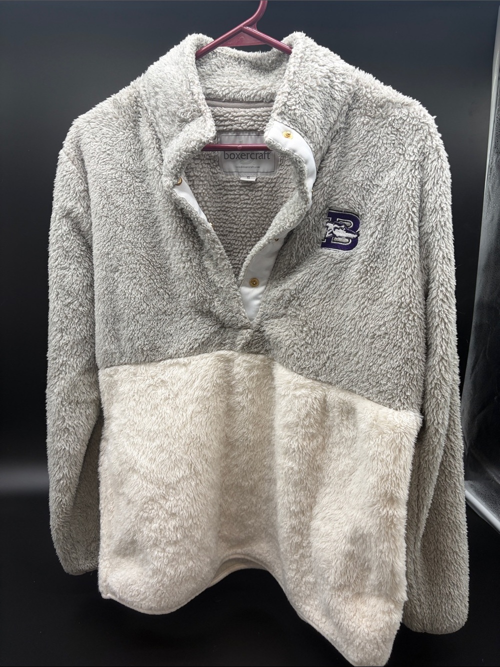 boxercraft Two-Tone Plush Snap Pullover - Light Gray & White